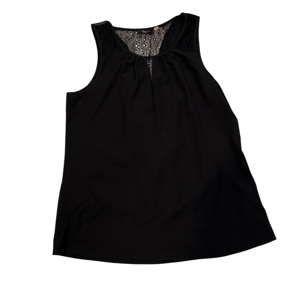 Dex Womans L Romantic Black Sleeveless Draped Cowl Back Lace Panel Blouse Top